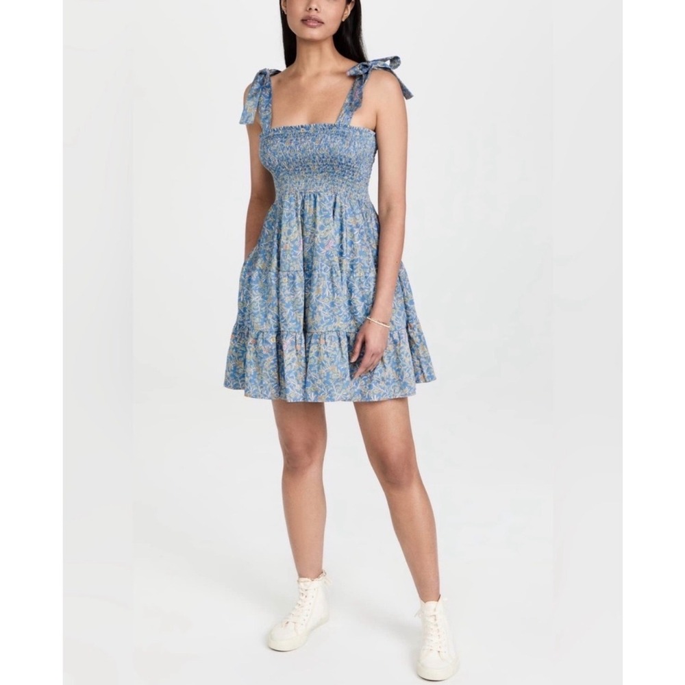 XIRENA Lori Floral Lightweight Smocked Mini Dress Women's Small Blue Tiered